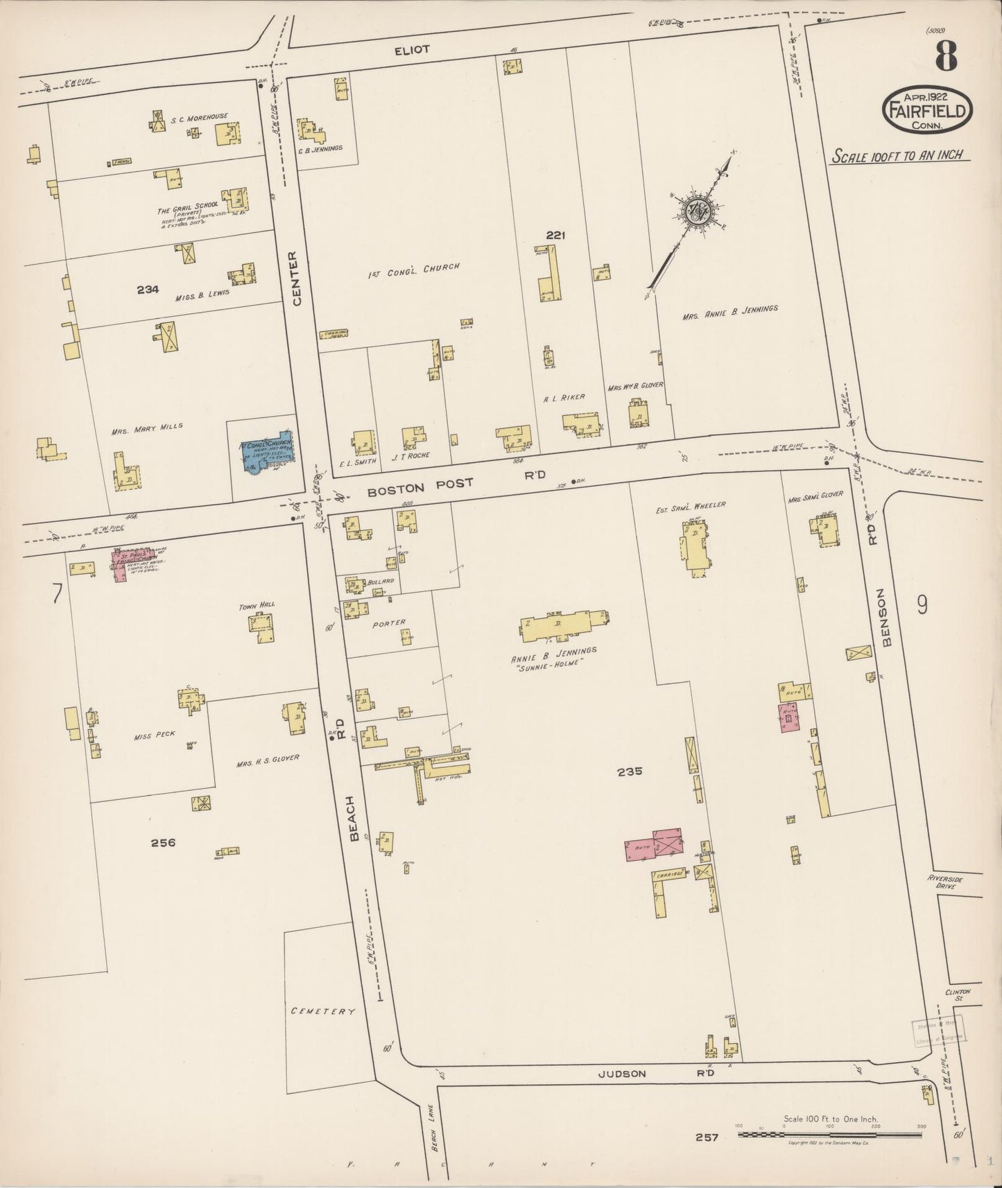 Sanborn Fire Insurance Map from Fairfield, Fairfield County, Connecticut (1922), Sheet #0008 - Complete Map Set gallery image, historic Sanborn map, vintage wall art, Connecticut Connecticut