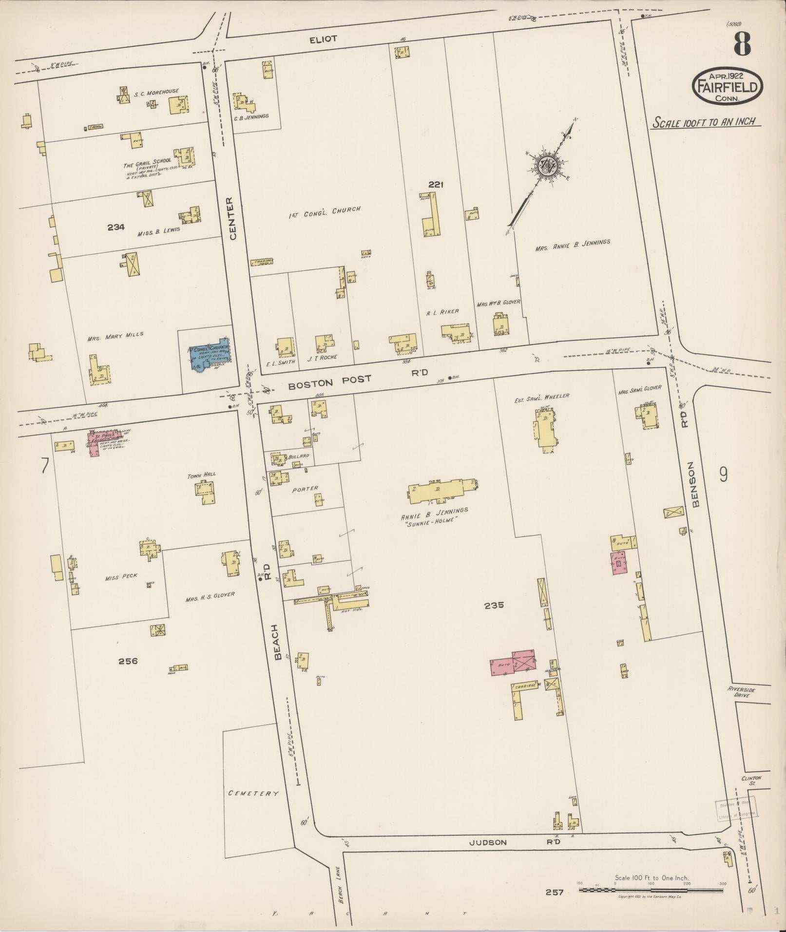 Sanborn Fire Insurance Map from Fairfield, Fairfield County, Connecticut (1922), Sheet #0008 - Complete Map Set gallery image, historic Sanborn map, vintage wall art, Connecticut Connecticut