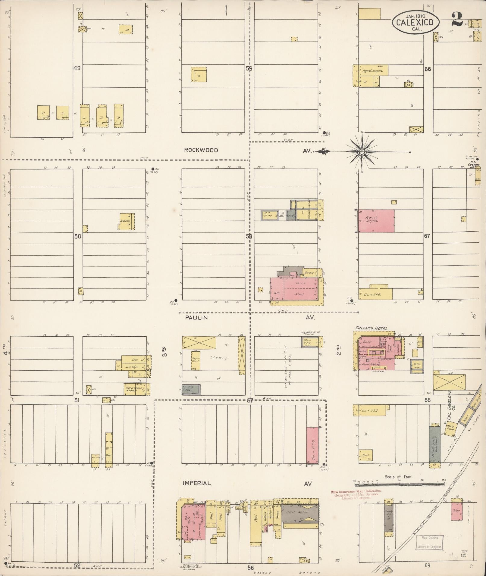 Sanborn Fire Insurance Map from Calexico, Imperial County, California (1910), Sheet #0002 - Complete Map Set gallery image, historic Sanborn map, vintage wall art, California California
