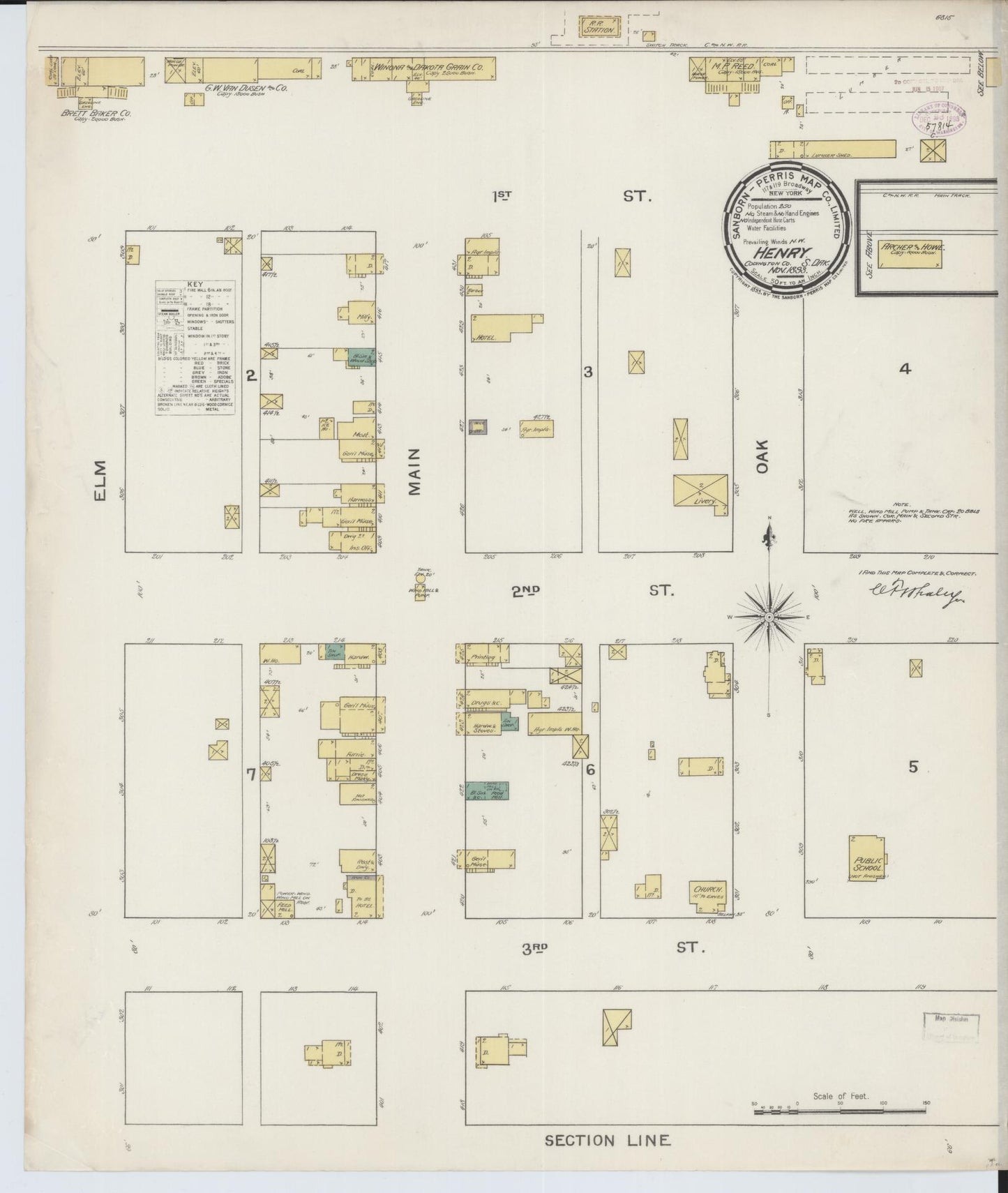 Sanborn Fire Insurance Map from Henry, Codington County, South Dakota (1893), Sheet #0001 - Historic Sanborn Fire Insurance Map Print, vintage old map wall art, antique decor, genealogy gift, South Dakota South Dakota map
