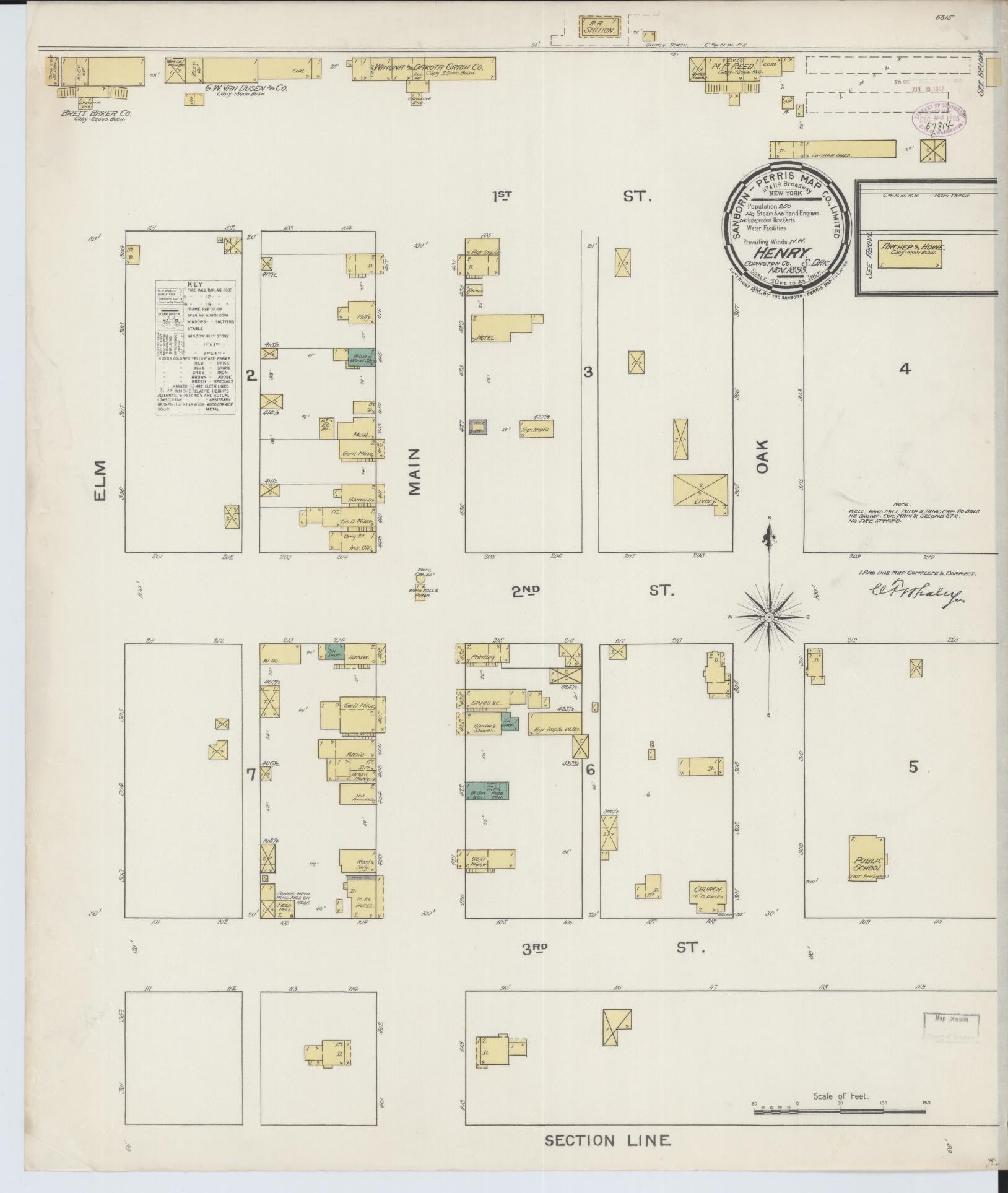 Sanborn Fire Insurance Map from Henry, Codington County, South Dakota (1893), Sheet #0001 - Historic Sanborn Fire Insurance Map Print, vintage old map wall art, antique decor, genealogy gift, South Dakota South Dakota map
