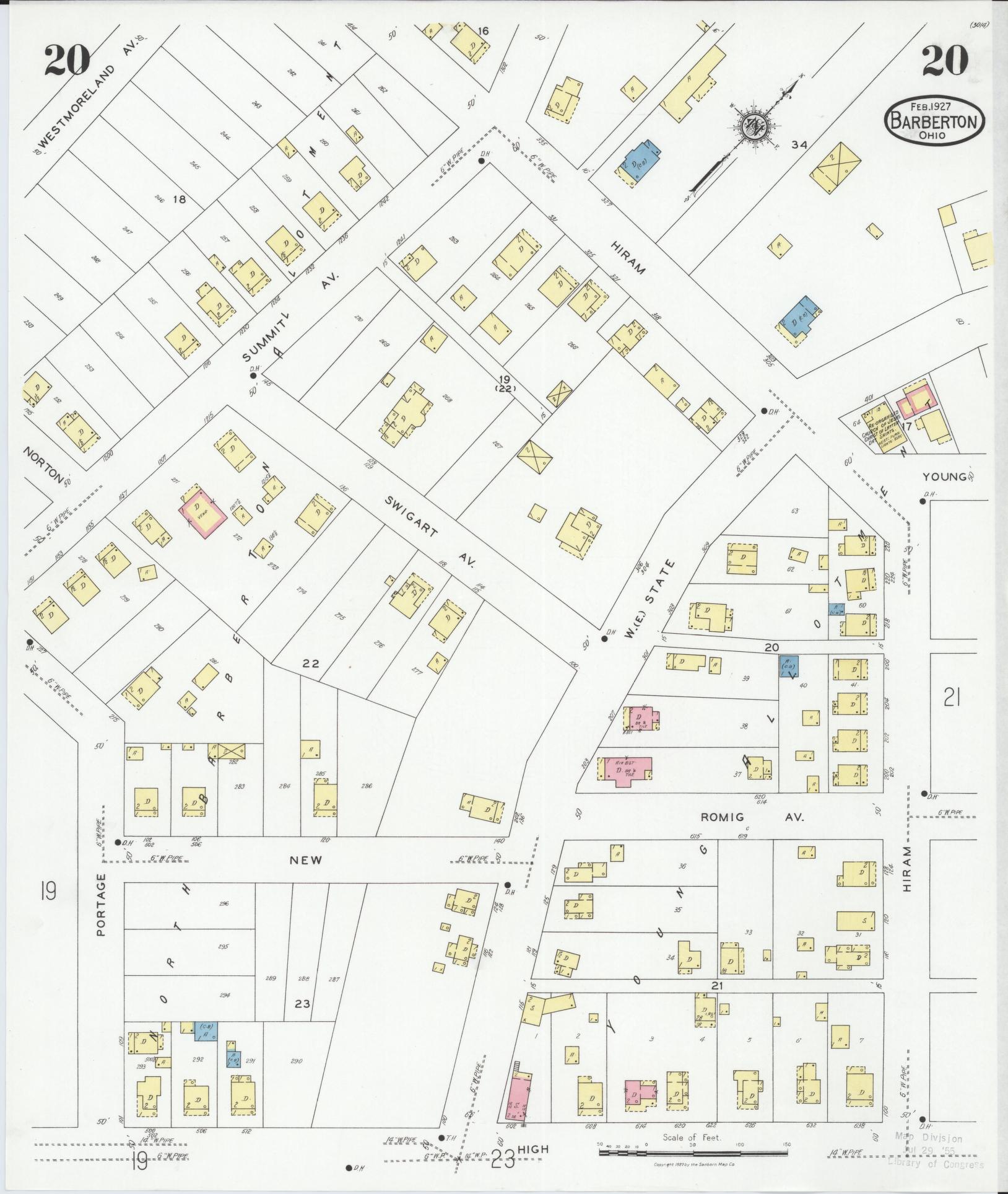 Sanborn Fire Insurance Map from Barberton, Summit County, Ohio (1927), Sheet #0020 - Historic Sanborn Fire Insurance Map Print, vintage old map wall art, antique decor, genealogy gift, Ohio Ohio map
