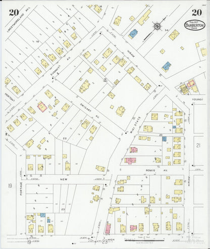 Sanborn Fire Insurance Map from Barberton, Summit County, Ohio (1927), Sheet #0020 - Historic Sanborn Fire Insurance Map Print, vintage old map wall art, antique decor, genealogy gift, Ohio Ohio map