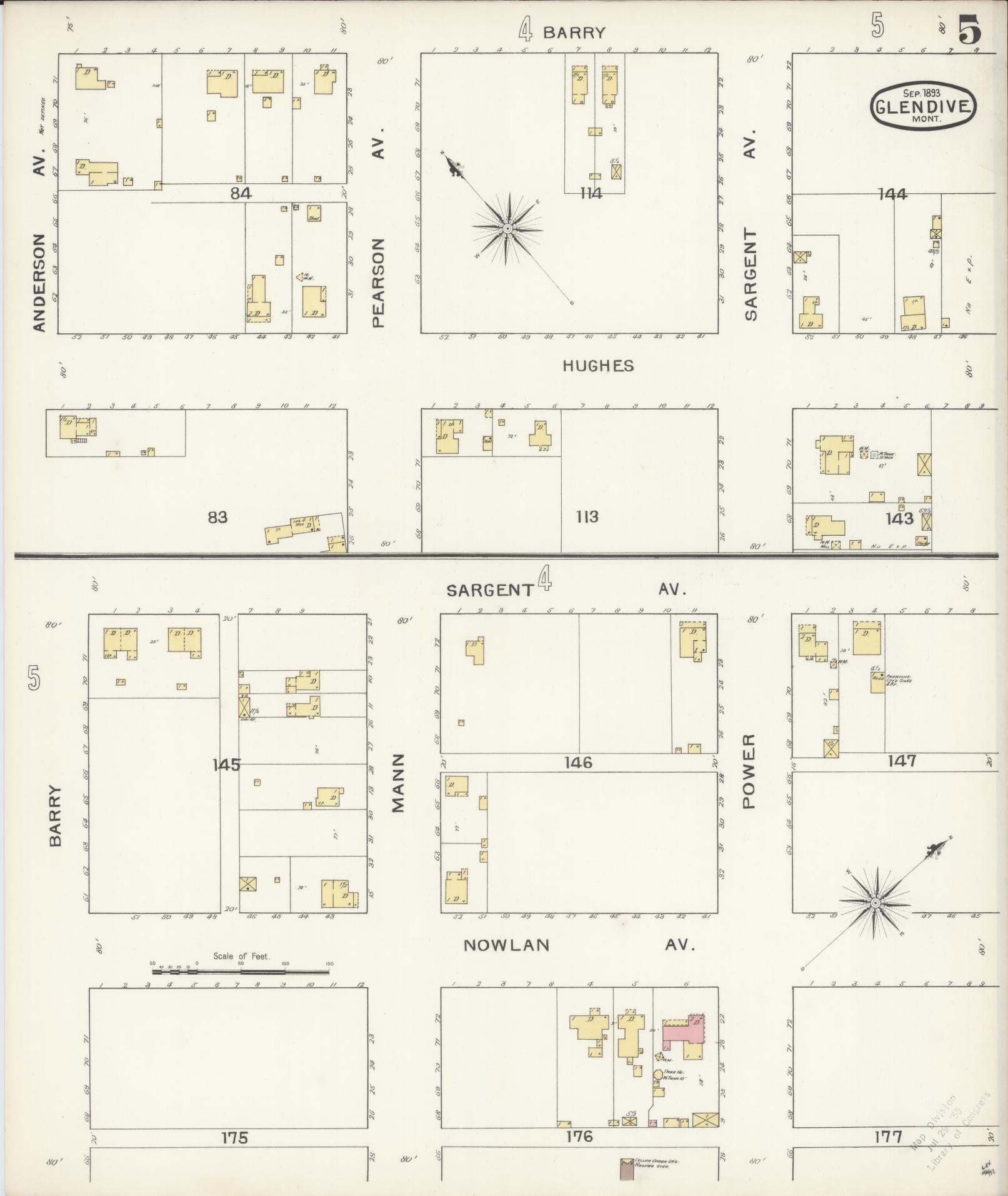 Sanborn Fire Insurance Map from Glendive, Dawson County, Montana (1893), Sheet #0005 - Complete Map Set gallery image, historic Sanborn map, vintage wall art, Montana Montana