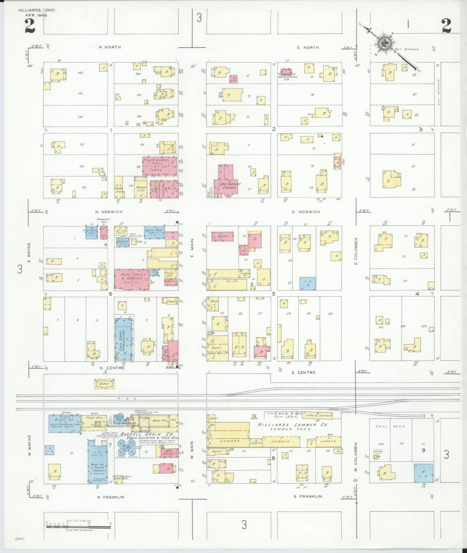 Sanborn Fire Insurance Map from Hilliards, Franklin County, Ohio (1946), Sheet #0002 - Complete Map Set gallery image, historic Sanborn map, vintage wall art, Ohio Ohio
