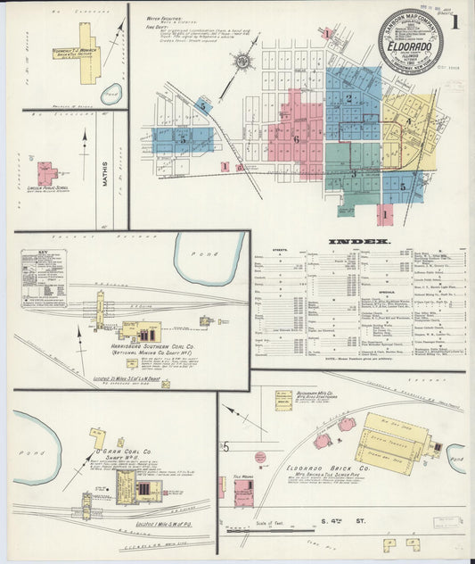 Sanborn Fire Insurance Map from Eldorado, Saline County, Illinois (1911), Sheet #0001 - Complete Map Set gallery image, historic Sanborn map, vintage wall art, Illinois Illinois