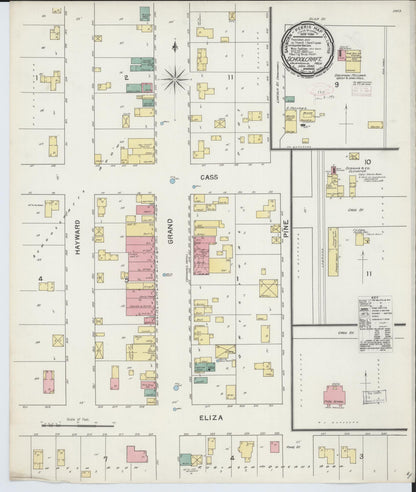 Sanborn Fire Insurance Map from Schoolcraft, Kalamazoo County, Michigan (1892), Sheet #0001 - Historic Sanborn Fire Insurance Map Print, vintage old map wall art, antique decor, genealogy gift, Michigan Michigan map