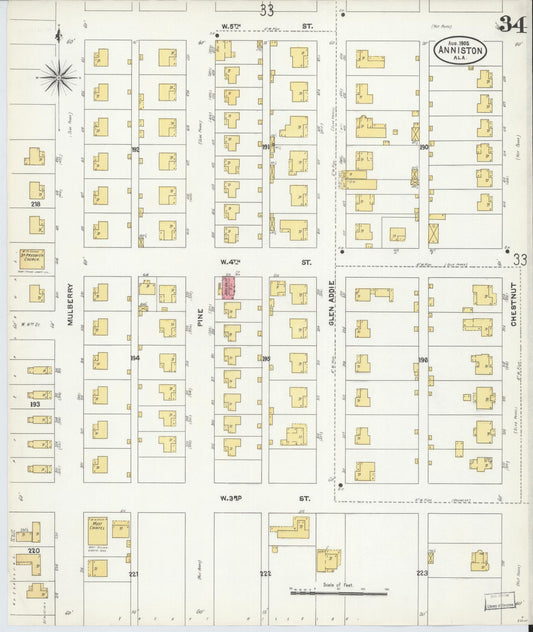 Sanborn Fire Insurance Map from Anniston, Calhoun County, Alabama (1905), Sheet #0034 - Historic Sanborn Fire Insurance Map Print, vintage old map wall art, antique decor, genealogy gift, Alabama Alabama map