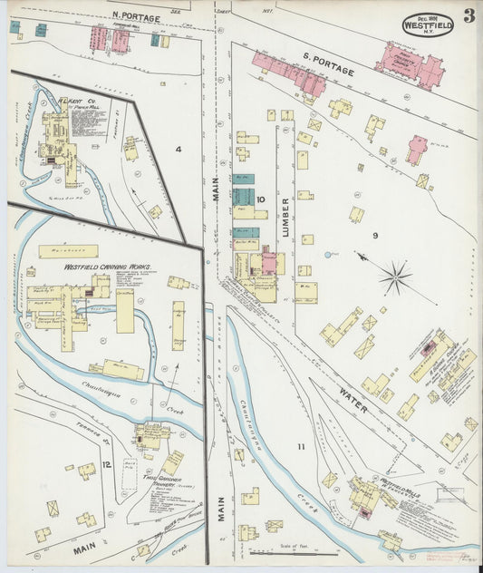 Sanborn Fire Insurance Map from Westfield, Chautauqua County, New York (1891), Sheet #0003 - Historic Sanborn Fire Insurance Map Print, vintage old map wall art, antique decor, genealogy gift, New York New York map