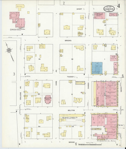 Sanborn Fire Insurance Map from Cameron, Milam County, Texas (1912), Sheet #0004 - Complete Map Set gallery image, historic Sanborn map, vintage wall art, Texas Texas