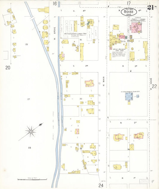Sanborn Fire Insurance Map from Boise, Ada County, Idaho (1903), Sheet #0021 - Historic Sanborn Fire Insurance Map Print, vintage old map wall art, antique decor, genealogy gift, Idaho Idaho map