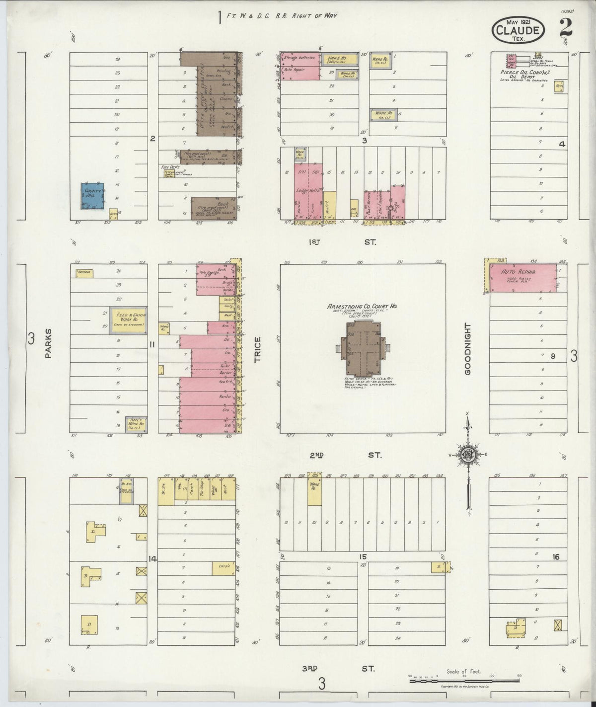 Sanborn Fire Insurance Map from Claude, Armstrong County, Texas (1921), Sheet #0002 - Complete Map Set gallery image, historic Sanborn map, vintage wall art, Texas Texas