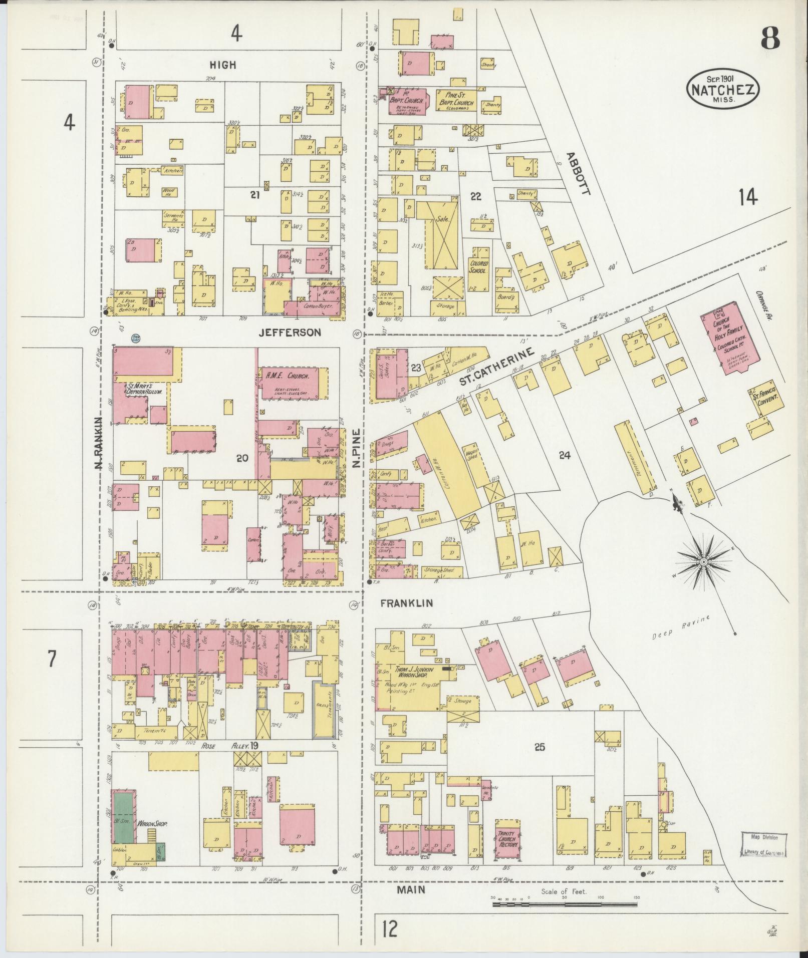 Sanborn Fire Insurance Map from Natchez, Adams County, Mississippi (1901), Sheet #0008 - Complete Map Set gallery image, historic Sanborn map, vintage wall art, Mississippi Mississippi