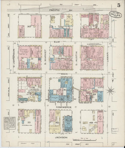 Sanborn Fire Insurance Map from Dallas, Dallas County, Texas (1885), Sheet #0005 - Complete Map Set gallery image, historic Sanborn map, vintage wall art, Texas Texas
