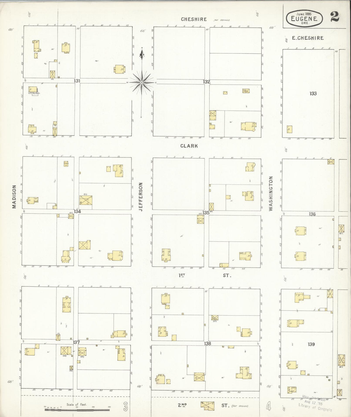 Sanborn Fire Insurance Map from Eugene, Lane County, Oregon (1896), Sheet #0002 - Historic Sanborn Fire Insurance Map Print, vintage old map wall art, antique decor, genealogy gift, Oregon Oregon map