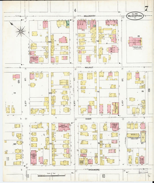 Sanborn Fire Insurance Map from Muscatine, Muscatine County, Iowa (1905), Sheet #0007 - Historic Sanborn Fire Insurance Map Print, vintage old map wall art