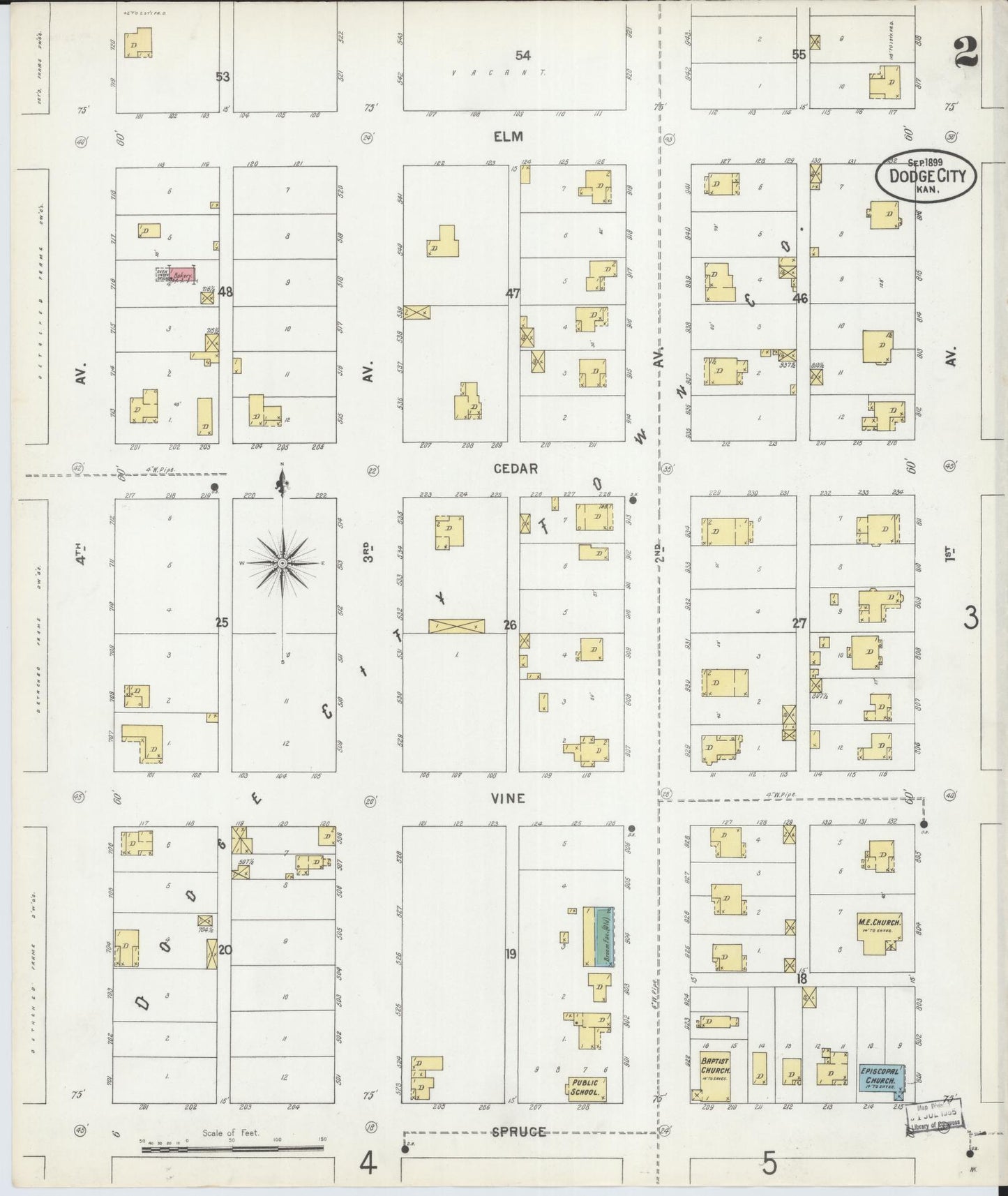 Sanborn Fire Insurance Map from Dodge City, Ford County, Kansas (1899), Sheet #0002 - Complete Map Set gallery image, historic Sanborn map, vintage wall art, Kansas Kansas