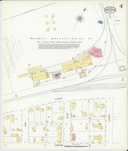 Sanborn Fire Insurance Map from Malvern, Hot Springs County, Arkansas (1908), Sheet #0004 - Complete Map Set gallery image, historic Sanborn map, vintage wall art, Arkansas Arkansas