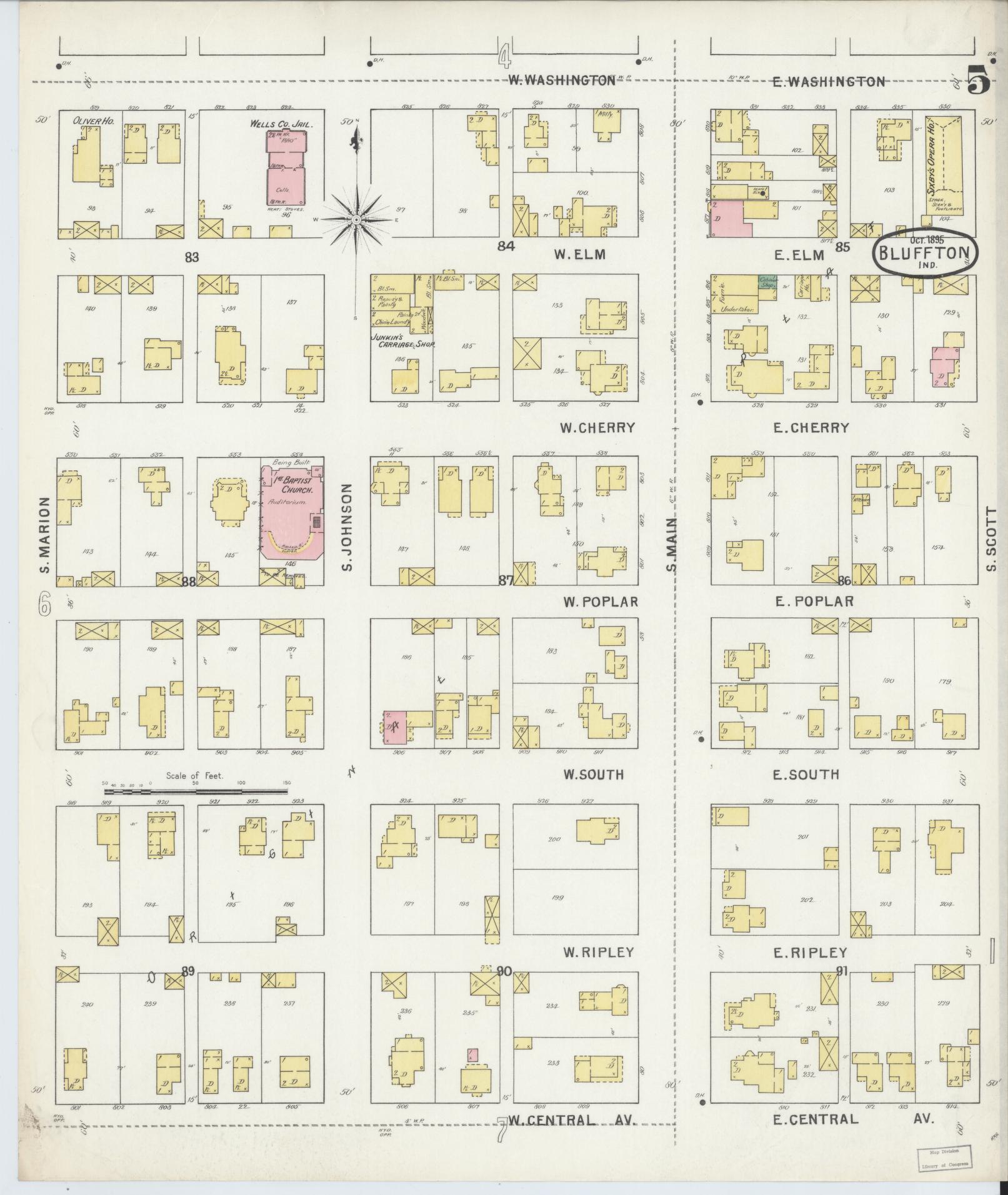Sanborn Fire Insurance Map from Bluffton, Wells County, Indiana (1895), Sheet #0005 - Complete Map Set gallery image, historic Sanborn map, vintage wall art, Indiana Indiana