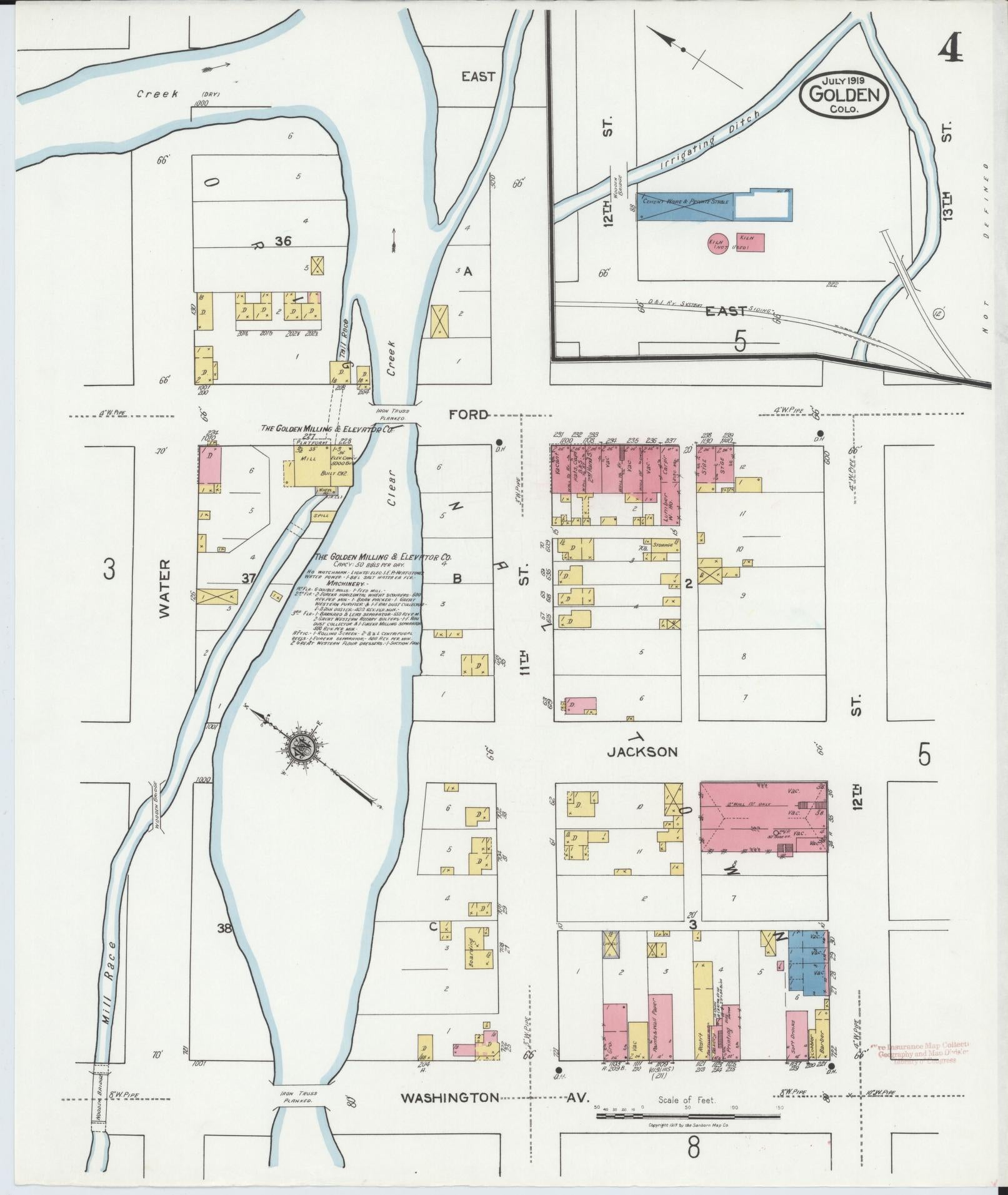 Sanborn Fire Insurance Map from Golden, Jefferson County, Colorado (1919), Sheet #0004 - Complete Map Set gallery image, historic Sanborn map, vintage wall art, Colorado Colorado