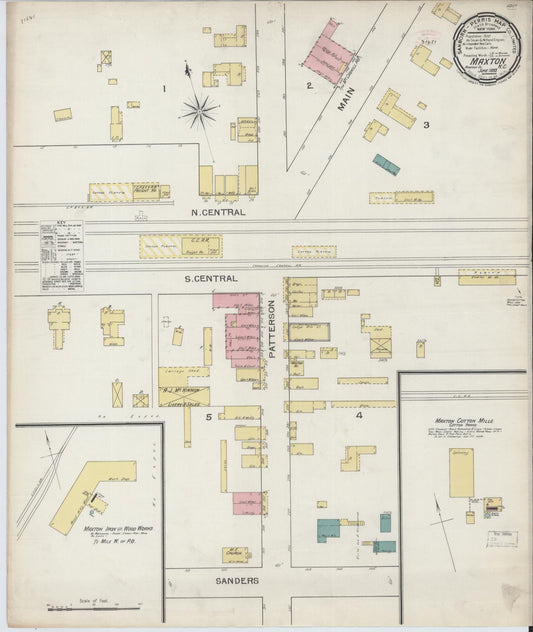 Sanborn Fire Insurance Map from Maxton, Robeson County, North Carolina (1893), Sheet #0001 - Historic Sanborn Fire Insurance Map Print, vintage old map wall art, antique decor, genealogy gift, North Carolina North Carolina map