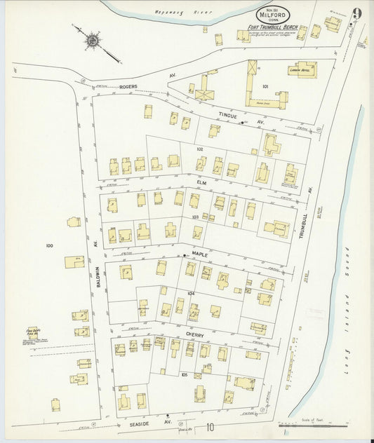 Sanborn Fire Insurance Map from Milford, New Haven County, Connecticut (1911), Sheet #0009 - Historic Sanborn Fire Insurance Map Print, vintage old map wall art, antique decor, genealogy gift, Connecticut Connecticut map