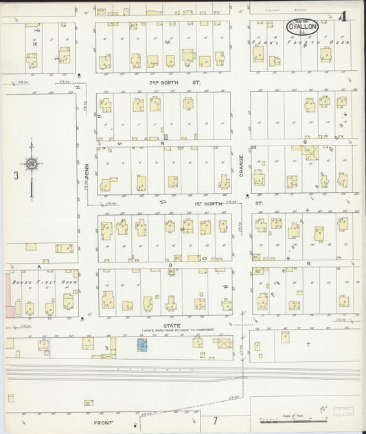 Sanborn Fire Insurance Map from O'Fallon, Saint Clair County, Illinois (1914), Sheet #0004 - Historic Sanborn Fire Insurance Map Print, vintage old map wall art, antique decor, genealogy gift, Illinois Illinois map