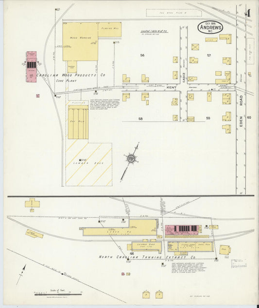 Sanborn Fire Insurance Map from Andrews, Cherokee County, North Carolina (1916), Sheet #0004 - Historic Sanborn Fire Insurance Map Print, vintage old map wall art, antique decor, genealogy gift, North Carolina North Carolina map