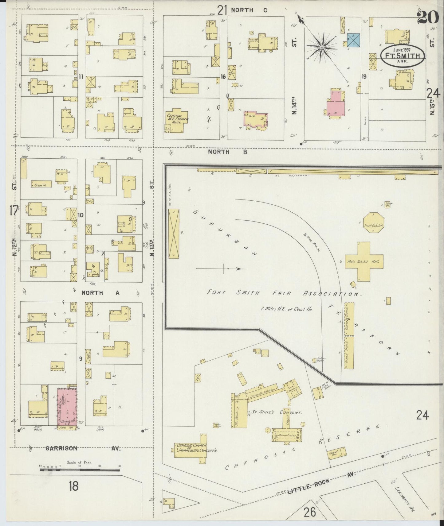Sanborn Fire Insurance Map from Fort Smith, Sebastian County, Arkansas (1897), Sheet #0020 - Historic Sanborn Fire Insurance Map Print, vintage old map wall art, antique decor, genealogy gift, Arkansas Arkansas map