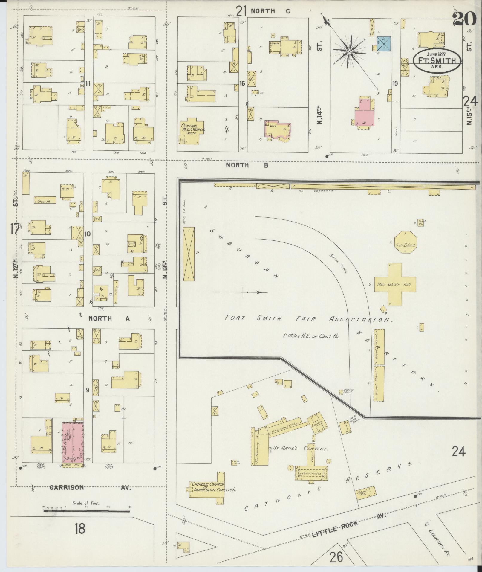 Sanborn Fire Insurance Map from Fort Smith, Sebastian County, Arkansas (1897), Sheet #0020 - Historic Sanborn Fire Insurance Map Print, vintage old map wall art, antique decor, genealogy gift, Arkansas Arkansas map