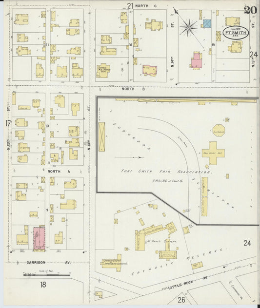 Sanborn Fire Insurance Map from Fort Smith, Sebastian County, Arkansas (1897), Sheet #0020 - Historic Sanborn Fire Insurance Map Print, vintage old map wall art, antique decor, genealogy gift, Arkansas Arkansas map