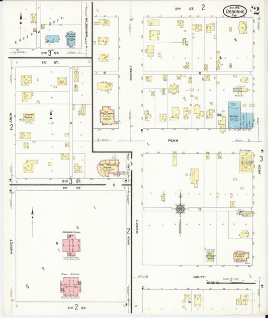 Sanborn Fire Insurance Map from Osborne, Osborne County, Kansas (1912), Sheet #0002 - Historic Sanborn Fire Insurance Map Print, vintage old map wall art, antique decor, genealogy gift, Kansas Kansas map