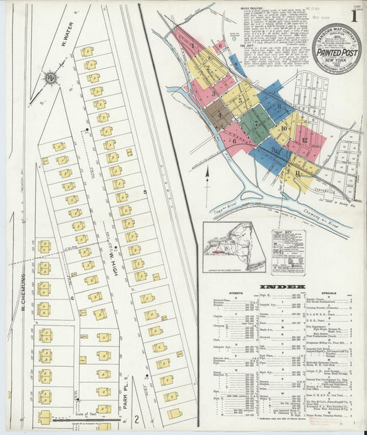 Sanborn Fire Insurance Map from Painted Post, Steuben County, New York (1921), Sheet #0001 - Historic Sanborn Fire Insurance Map Print, vintage old map wall art, antique decor, genealogy gift, New York New York map