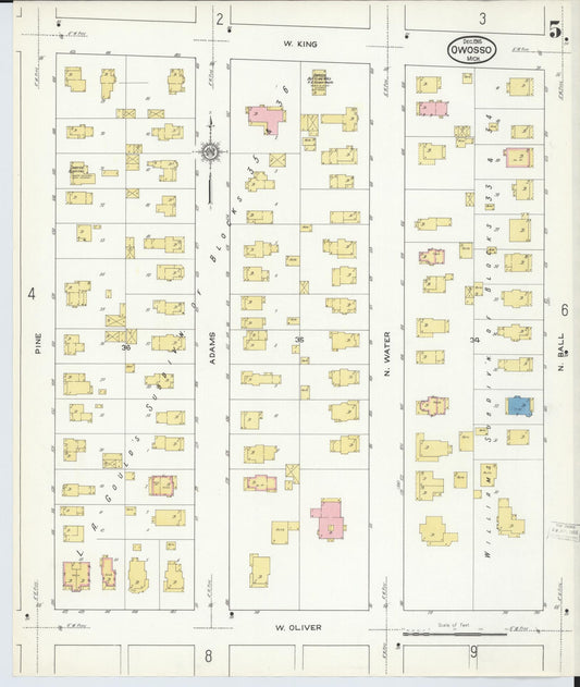 Sanborn Fire Insurance Map from Owosso, Shiawassee County, Michigan (1915), Sheet #0005 - Historic Sanborn Fire Insurance Map Print, vintage old map wall art, antique decor, genealogy gift, Michigan Michigan map
