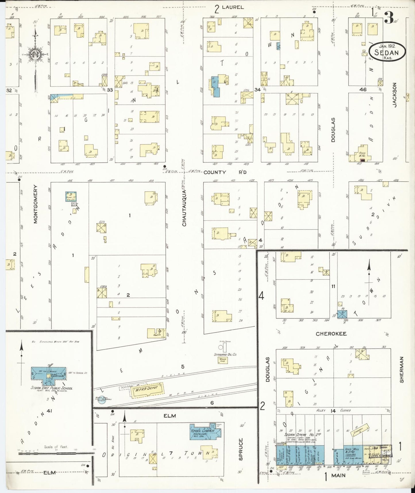 Sanborn Fire Insurance Map from Sedan, Chautauqua County, Kansas (1912), Sheet #0003 - Complete Map Set gallery image, historic Sanborn map, vintage wall art, Kansas Kansas
