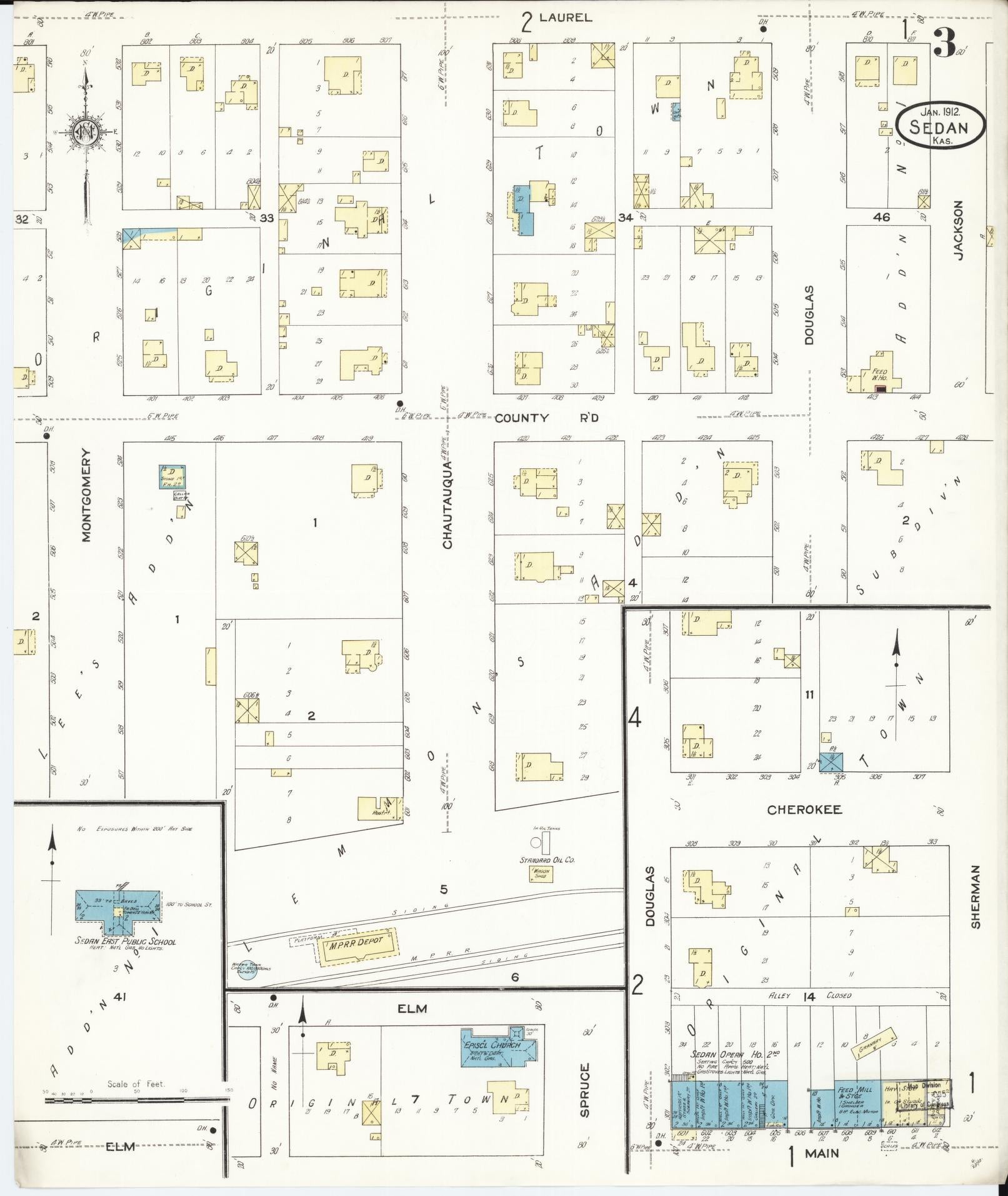 Sanborn Fire Insurance Map from Sedan, Chautauqua County, Kansas (1912), Sheet #0003 - Complete Map Set gallery image, historic Sanborn map, vintage wall art, Kansas Kansas