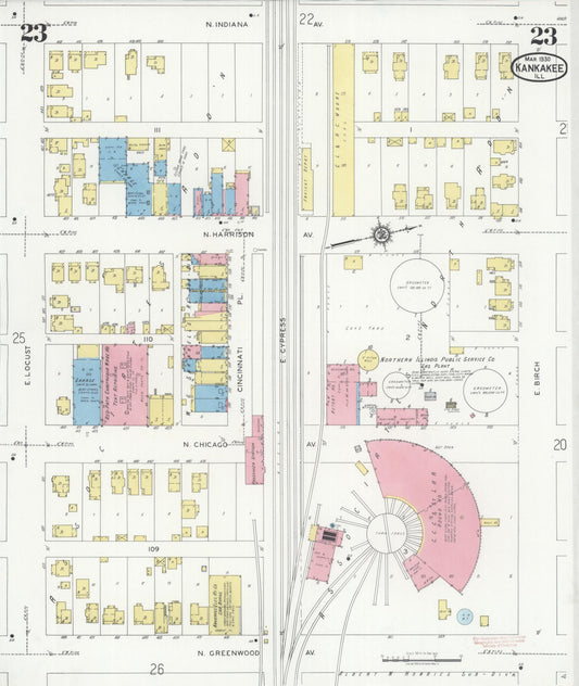 Sanborn Fire Insurance Map from Kankakee, Kankakee County, Illinois (1930), Sheet #0023 - Historic Sanborn Fire Insurance Map Print, vintage old map wall art, antique decor, genealogy gift, Illinois Illinois map