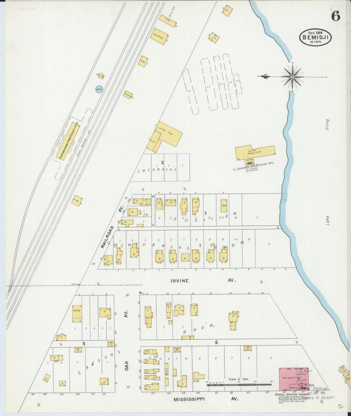 Sanborn Fire Insurance Map from Bemidji, Beltrami County, Minnesota (1904), Sheet #0006 - Complete Map Set gallery image, historic Sanborn map, vintage wall art, Minnesota Minnesota