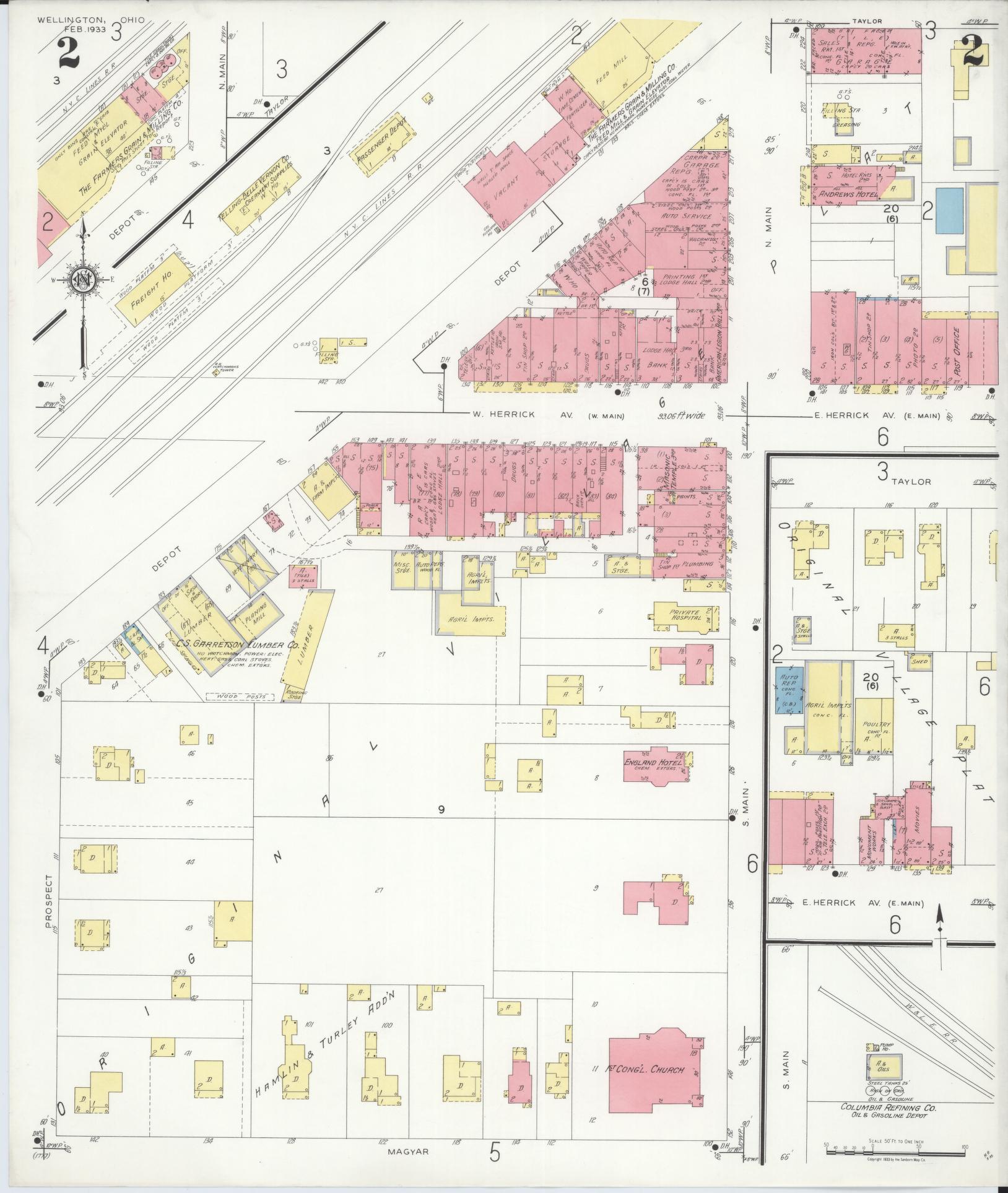 Sanborn Fire Insurance Map from Wellington, Lorain County, Ohio (1933), Sheet #0002 - Historic Sanborn Fire Insurance Map Print, vintage old map wall art, antique decor, genealogy gift, Ohio Ohio map