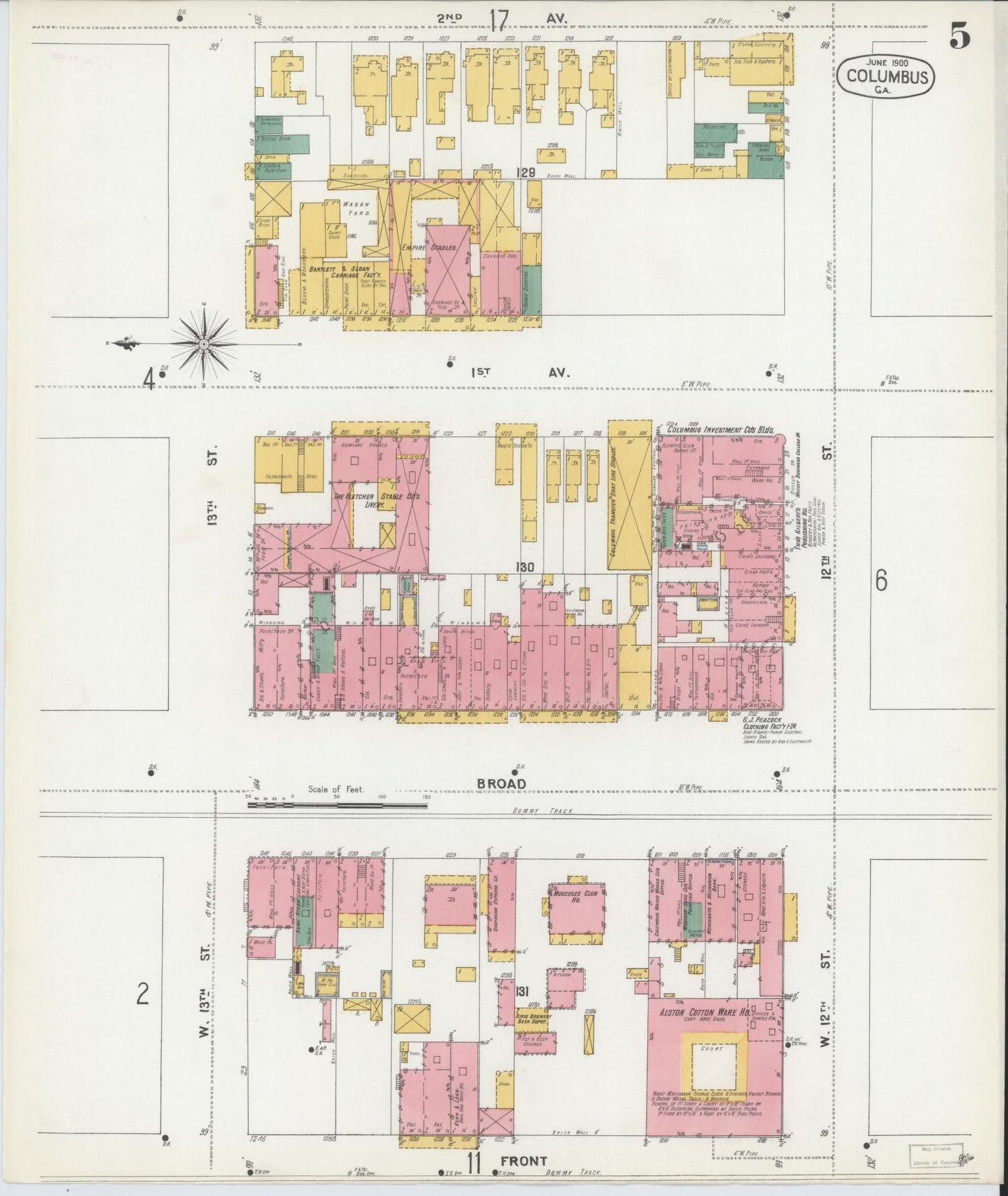 Sanborn Fire Insurance Map from Columbus, Muscogee County, Georgia (1900), Sheet #0005 - Complete Map Set gallery image, historic Sanborn map, vintage wall art, Georgia Georgia