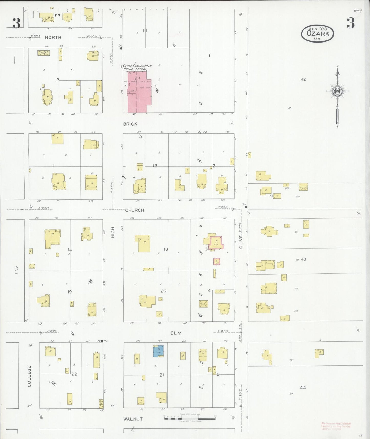 Sanborn Fire Insurance Map from Ozark, Christian County, Missouri (1930), Sheet #0003 - Historic Sanborn Fire Insurance Map Print, vintage old map wall art, antique decor, genealogy gift, Missouri Missouri map