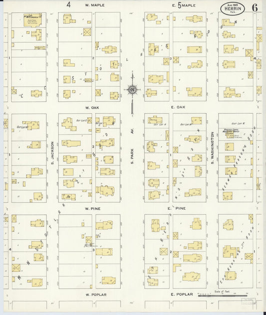 Sanborn Fire Insurance Map from Herrin, Williamson County, Illinois (1909), Sheet #0006 - Historic Sanborn Fire Insurance Map Print, vintage old map wall art, antique decor, genealogy gift, Illinois Illinois map