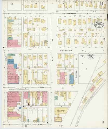 Sanborn Fire Insurance Map from Shawnee, Pottawatomie County, Oklahoma (1907), Sheet #0011 - Complete Map Set gallery image, historic Sanborn map, vintage wall art, Oklahoma Oklahoma