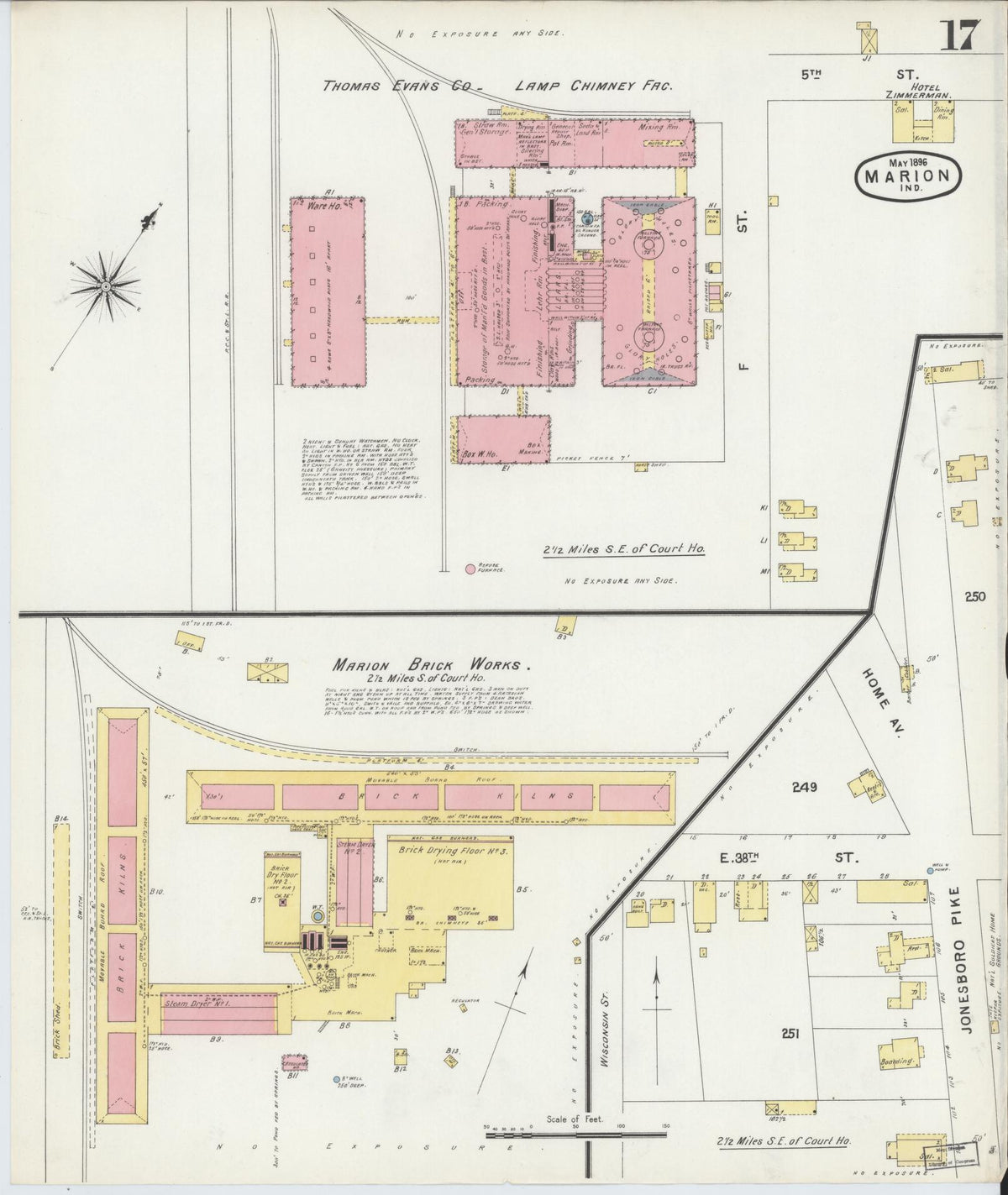 Sanborn Fire Insurance Map from Marion, Grant County, Indiana (1896), Sheet #0017 - Historic Sanborn Fire Insurance Map Print, vintage old map wall art, antique decor, genealogy gift, Indiana Indiana map