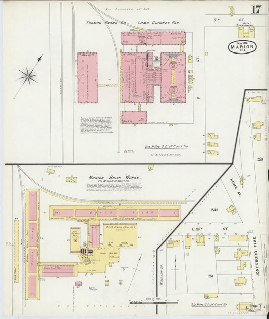 Sanborn Fire Insurance Map from Marion, Grant County, Indiana (1896), Sheet #0017 - Historic Sanborn Fire Insurance Map Print, vintage old map wall art, antique decor, genealogy gift, Indiana Indiana map