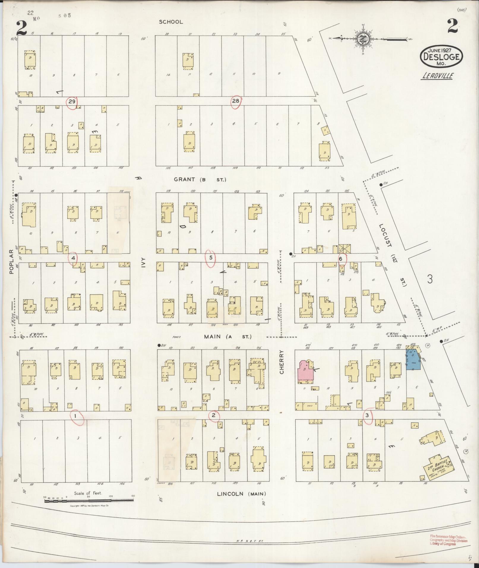 Sanborn Fire Insurance Map from Desloge, Saint Francois County, Missouri (1938), Sheet #0002 - Historic Sanborn Fire Insurance Map Print, vintage old map wall art, antique decor, genealogy gift, Missouri Missouri map