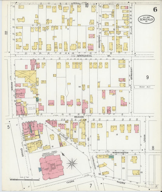 Sanborn Fire Insurance Map from Sewickley, Allegheny County, Pennsylvania (1905), Sheet #0006 - Historic Sanborn Fire Insurance Map Print, vintage old map wall art, antique decor, genealogy gift, Pennsylvania Pennsylvania map