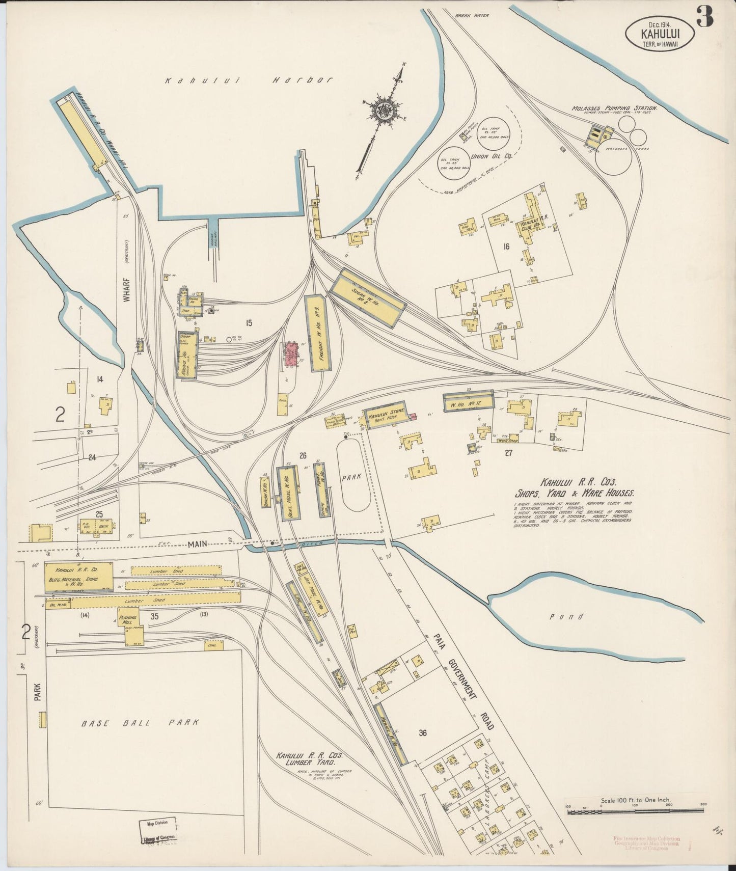 Sanborn Fire Insurance Map from Kahului, Maui County, Hawaii (1914), Sheet #0003 - Historic Sanborn Fire Insurance Map Print, vintage old map wall art, antique decor, genealogy gift, Hawaii Hawaii map