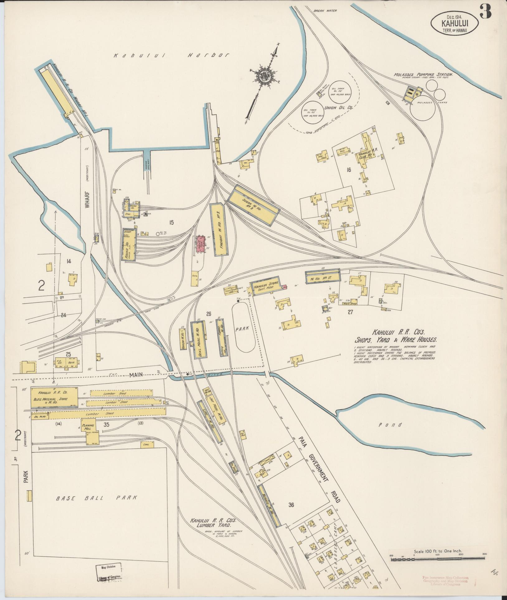 Sanborn Fire Insurance Map from Kahului, Maui County, Hawaii (1914), Sheet #0003 - Historic Sanborn Fire Insurance Map Print, vintage old map wall art, antique decor, genealogy gift, Hawaii Hawaii map
