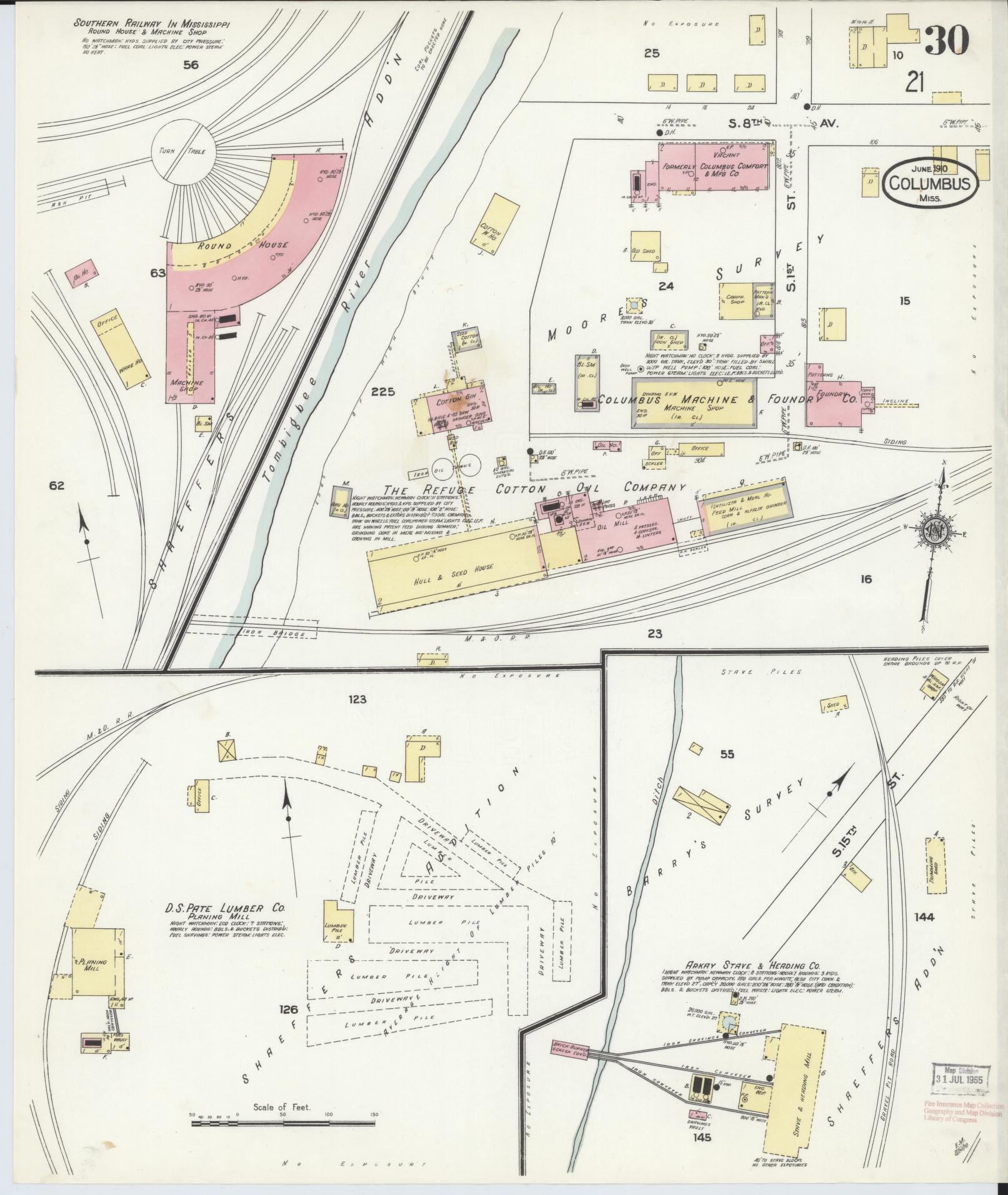 Sanborn Fire Insurance Map from Columbus, Lowndes County, Mississippi (1910), Sheet #0030 - Complete Map Set gallery image, historic Sanborn map, vintage wall art, Mississippi Mississippi